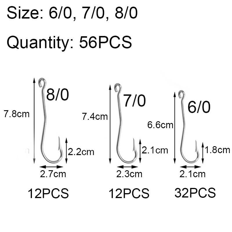 56 Cái/hộp Thép Không Gỉ Cán D - đánh giá và giá Fishing Hook Offset