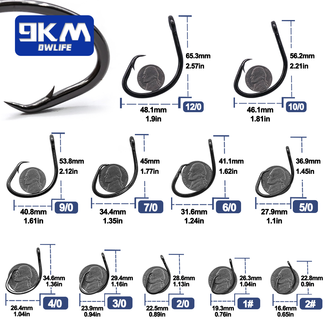 9KM Circle Hooks 25~50Pcs Salt - đánh giá và giá Fishing Hook Offset